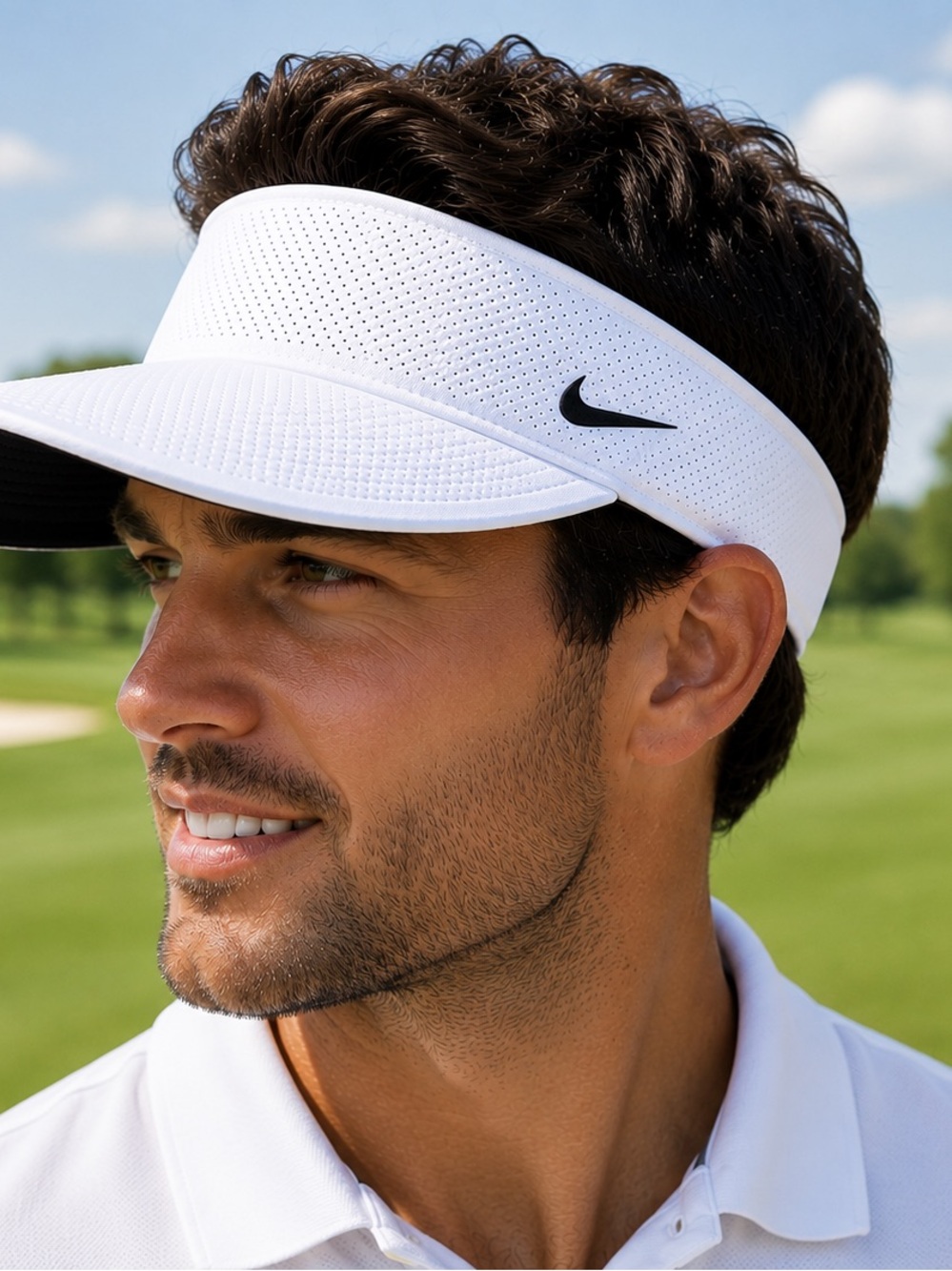Nike Golf Dri-FIT White Perforated Visor Adjustable Tennis Swoosh OS